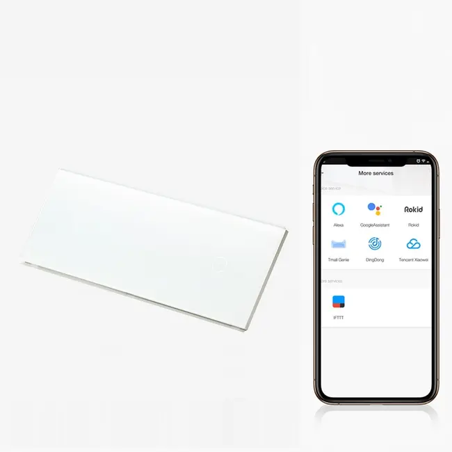 Intrerupator simplu + simplu + simplu smart WIFI fara NUL cu touch (tactil) din sticla 1000W Tosyco compatibil cu Tuya, Google Home, Amazon Alexa