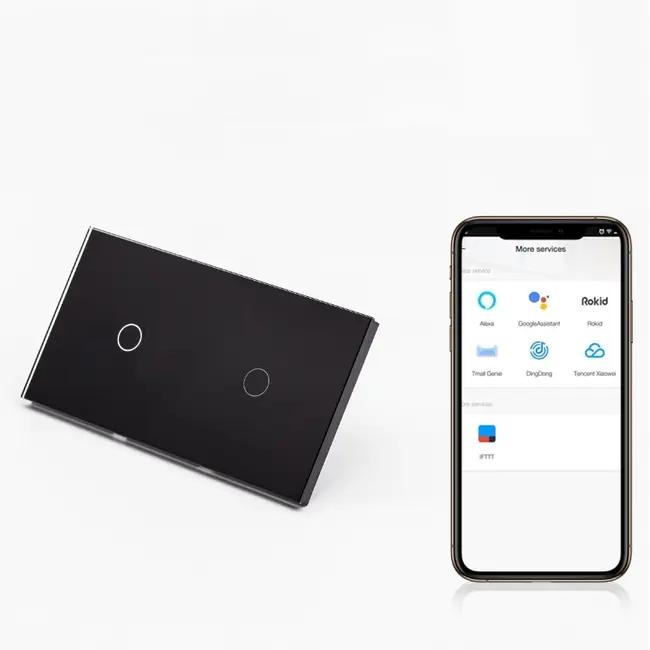 Intrerupator simplu + simplu smart WIFI fara NUL cu touch (tactil) din sticla 1000W Tosyco compatibil cu Tuya, Google Home, Amazon Alexa