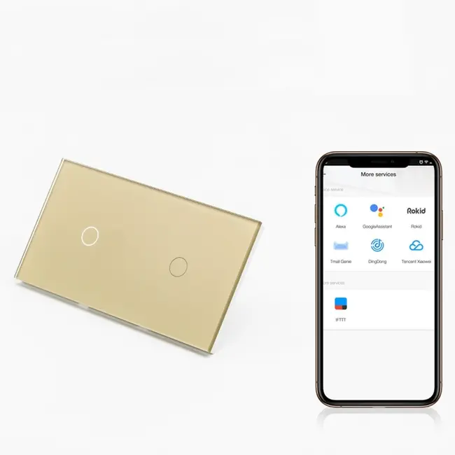 Intrerupator simplu + simplu smart WIFI fara NUL cu touch (tactil) din sticla 1000W Tosyco compatibil cu Tuya, Google Home, Amazon Alexa