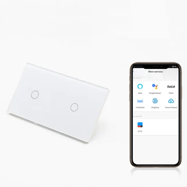 Intrerupator simplu + simplu smart WIFI fara NUL cu touch (tactil) din sticla 1000W Tosyco compatibil cu Tuya, Google Home, Amazon Alexa