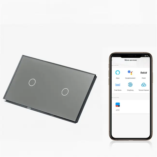 Intrerupator simplu + simplu smart WIFI fara NUL cu touch (tactil) din sticla 1000W Tosyco compatibil cu Tuya, Google Home, Amazon Alexa