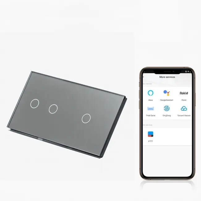 Intrerupator dublu + simplu smart WIFI fara NUL cu touch (tactil) din sticla 1000W Tosyco compatibil cu Tuya, Google Home, Amazon Alexa