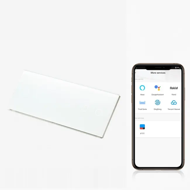 Intrerupator dublu + dublu + dublu smart WIFI fara NUL cu touch (tactil) din sticla 1000W Tosyco compatibil cu Tuya, Google Home, Amazon Alexa