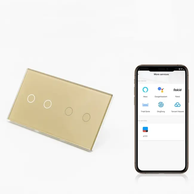 Intrerupator dublu + dublu smart WIFI fara NUL cu touch (tactil) din sticla 1000W Tosyco compatibil cu Tuya, Google Home, Amazon Alexa