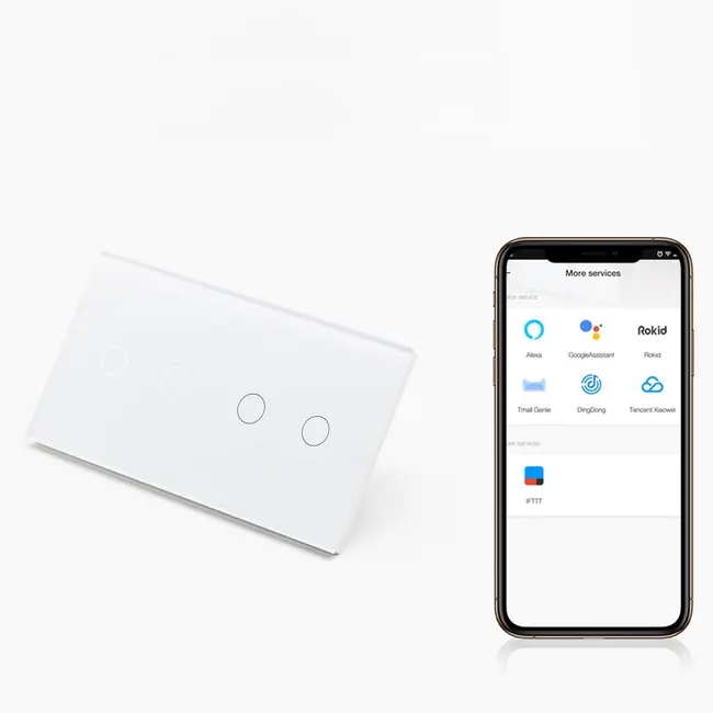 Intrerupator dublu + dublu smart WIFI fara NUL cu touch (tactil) din sticla 1000W Tosyco compatibil cu Tuya, Google Home, Amazon Alexa