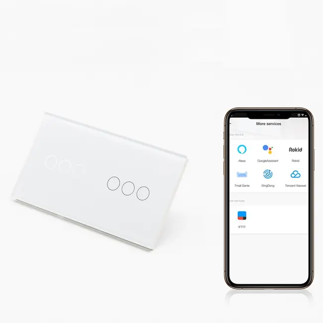 Intrerupator triplu + triplu smart WIFI fara NUL cu touch (tactil) din sticla 1000W Tosyco compatibil cu Tuya, Google Home, Amazon Alexa