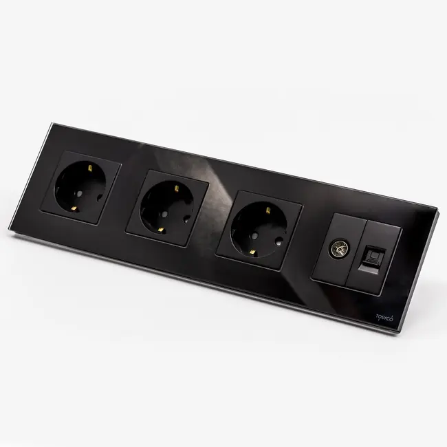 Priza schuko tripla + TV + LAN cu rama din sticla Tosyco