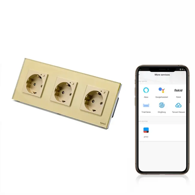 Priza schuko smart Zigbee tripla cu rama din sticla, monitorizare consum Tosyco compatibila cu Tuya, Google Home, Amazon Alexa