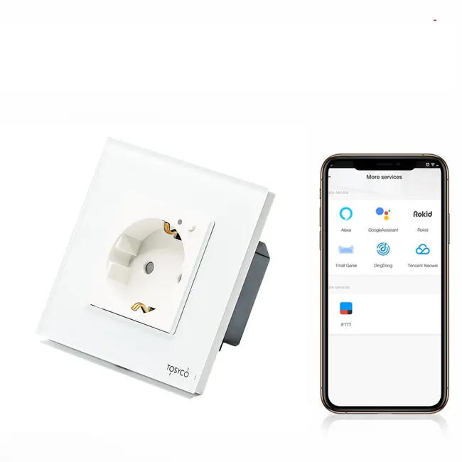 Priza schuko smart Zigbee simpla cu rama din sticla, monitorizare consum Tosyco compatibila cu Tuya, Google Home, Amazon Alexa
