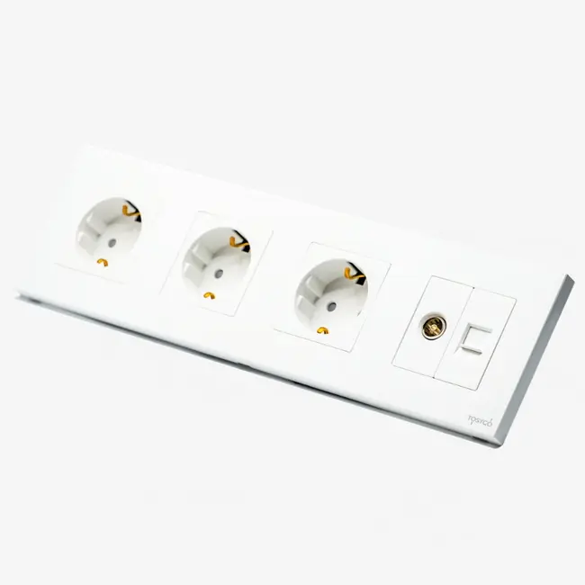Priza schuko tripla + TV + LAN  cu rama din plastic Tosyco