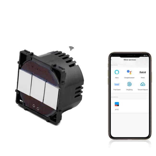 Modul intrerupator triplu smart Zigbee cu NUL cu touch (tactil) din sticla 1000W Tosyco compatibil cu Tuya, Google Home, Amazon Alexa