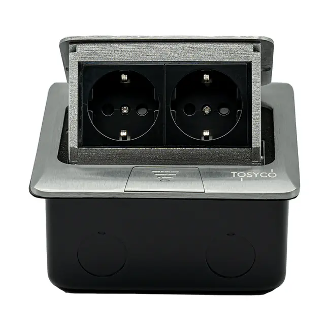 Priza dubla incastrabila in pardoseala, pop-up, din aluminiu, Tosyco