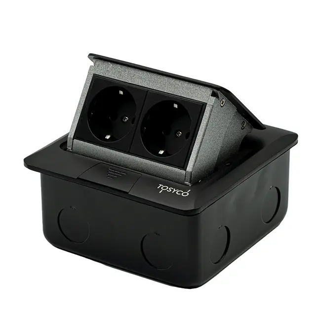 Priza dubla incastrabila in pardoseala, pop-up, din aluminiu, Tosyco