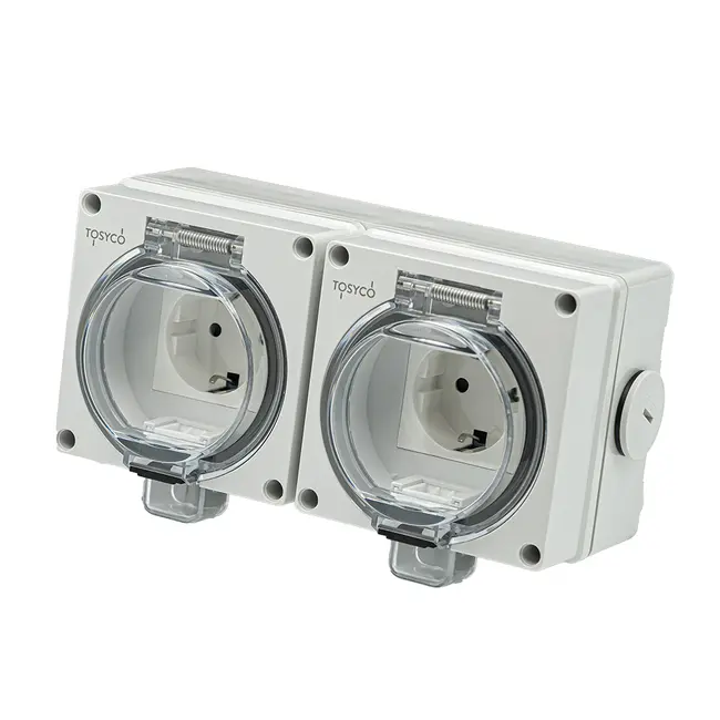 Priza schuko dubla pentru exterior IP66 Tosyco TOS-IG66-2SR