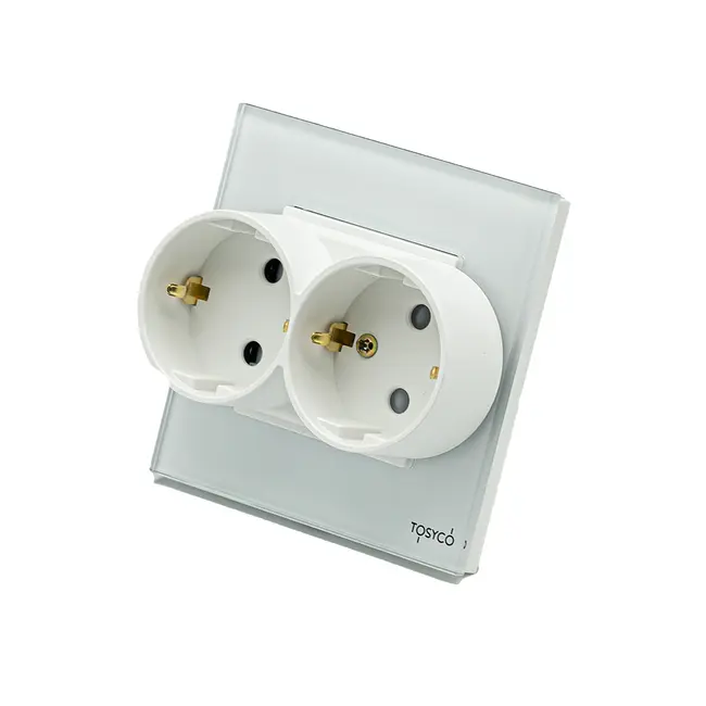 Priza schuko dubla pentru o doza cu rama din sticla Tosyco