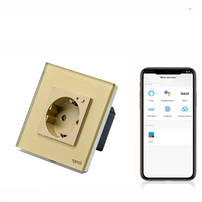 Priza schuko smart Zigbee simpla cu rama din sticla Tosyco compatibila cu Tuya, Google Home, Amazon Alexa
