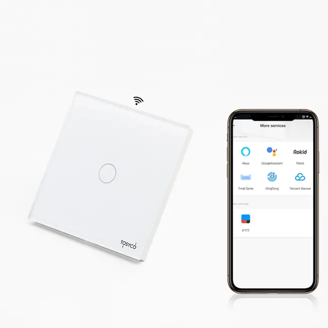 Intrerupator simplu smart Zigbee fara NUL cu touch (tactil) din sticla 1000W Tosyco compatibil cu Tuya, Google Home, Amazon Alexa,