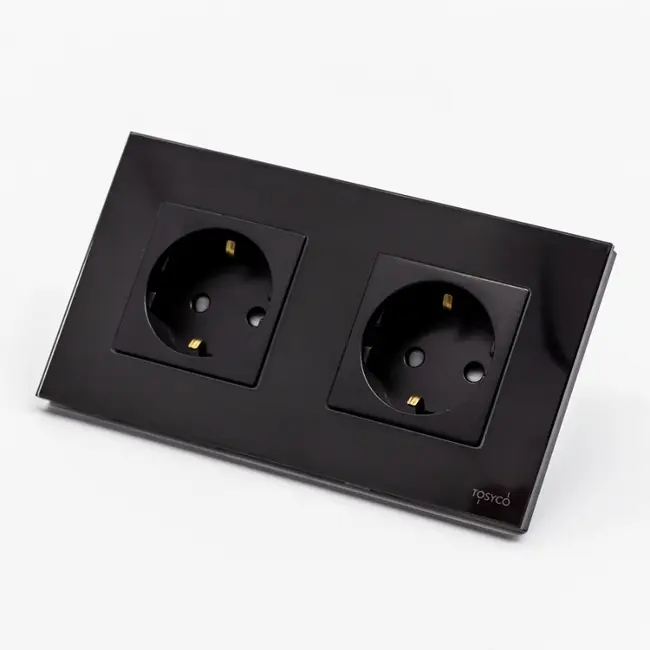 Priza schuko dubla cu rama din sticla Tosyco