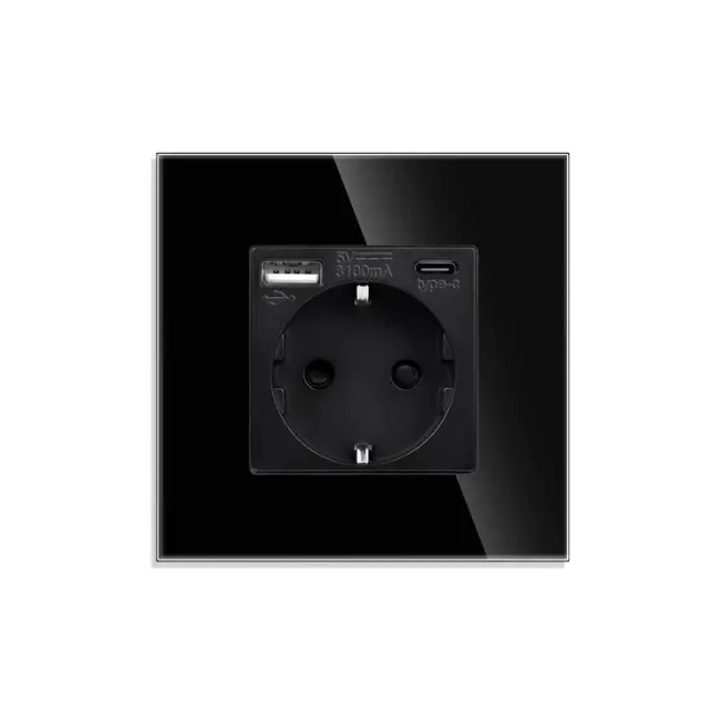 Priza schuko + Usb Type C + Usb Type A 2.4A cu rama din sticla Tosyco