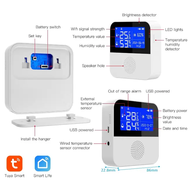 Senzor temperatura si umiditate PRO smart WIFI Tosyco compatibil cu Tuya, Google Home, Amazon Alexa