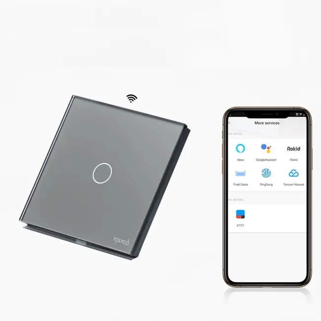 Intrerupator simplu smart Zigbee fara NUL cu touch (tactil) din sticla 1000W Tosyco compatibil cu Tuya, Google Home, Amazon Alexa,