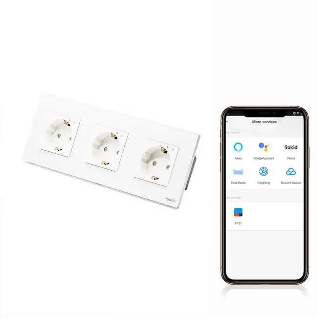 Priza schuko smart Zigbee tripla cu rama din sticla, monitorizare consum Tosyco compatibila cu Tuya, Google Home, Amazon Alexa