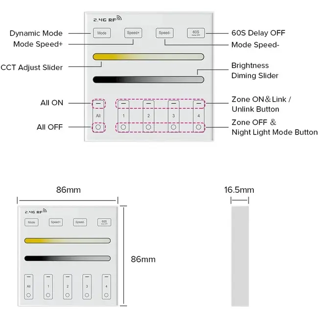 Telecomanda touch RF Monocolor / CCT WR01RF Tosyco
