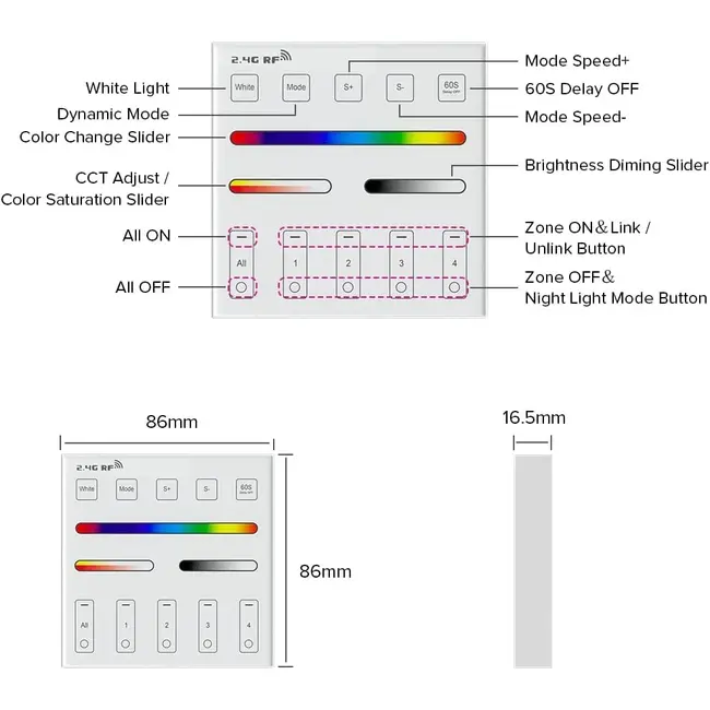 Telecomanda touch RF RGB / RGBW / RGBCCT WR02RF Tosyco
