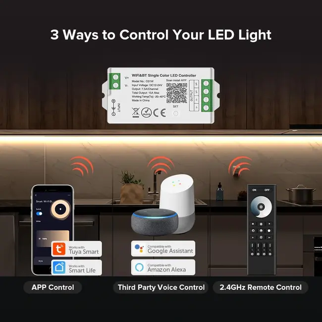 Controler banda LED Monocolor SMART WIFI C01W Tosyco compatibil cu Tuya, Google Home, Amazon Alexa