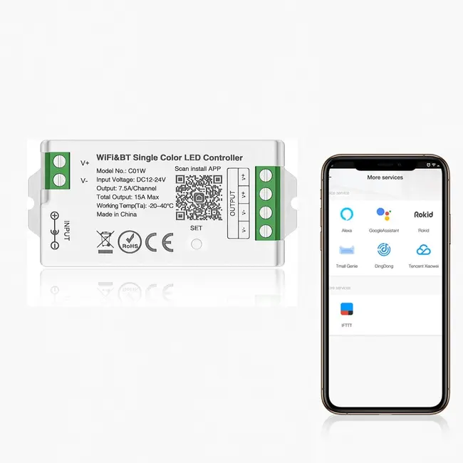 Controler banda LED Monocolor SMART WIFI C01W Tosyco compatibil cu Tuya, Google Home, Amazon Alexa