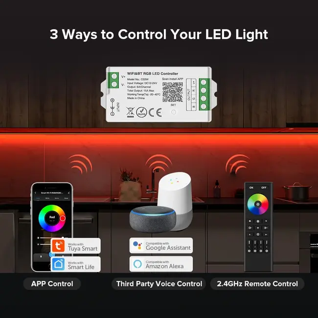 Controler banda LED RGBCCT SMART WIFI C05W Tosyco compatibil cu Tuya, Google Home, Amazon Alexa