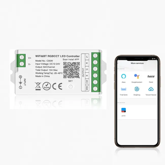 Controler banda LED RGBCCT SMART WIFI C05W Tosyco compatibil cu Tuya, Google Home, Amazon Alexa