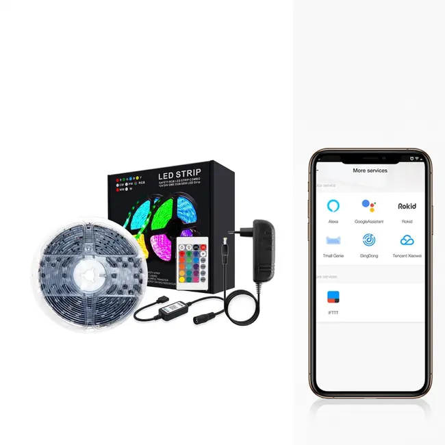 Kit banda LED smart WIFI PIXEL RGBIC5050 WS2811 30LED/m 10m, sursa de alimentare 12V5A, controler Tosyco compatibil cu Tuya, Google Home, Amazon Alexa
