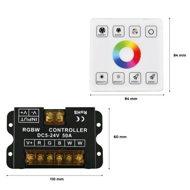 Controler banda LED RGBCCT 5-24V 50A + Telecomanda touch tip intrerupator Tosyco