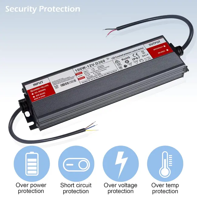 Sursa de alimentare slim 12V 8.3A 100W IP67 pentru exterior Tosyco