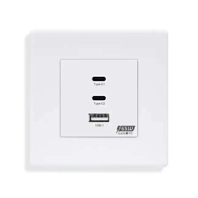 Priza incarcator Fast Charge GaN 65W 1x USB Type-A 2x Type-C cu rama din plastic Tosyco