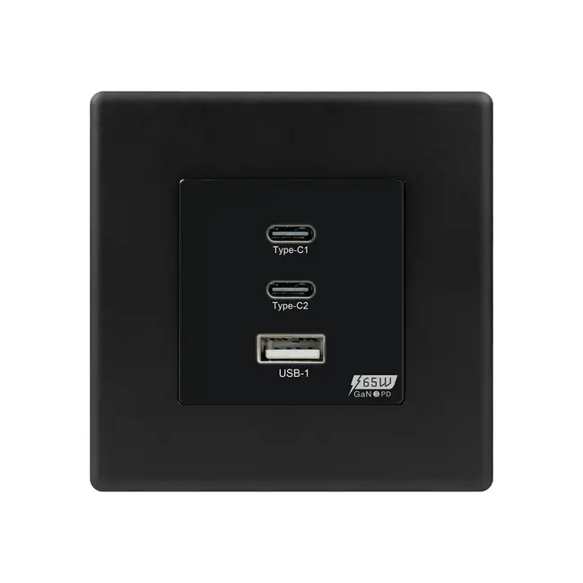Priza incarcator Fast Charge GaN 65W 1x USB Type-A 2x Type-C cu rama din plastic Tosyco