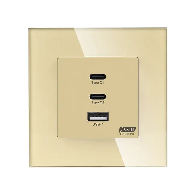 Priza incarcator Fast Charge GaN 65W 1x USB Type-A 2x Type-C cu rama din sticla Tosyco