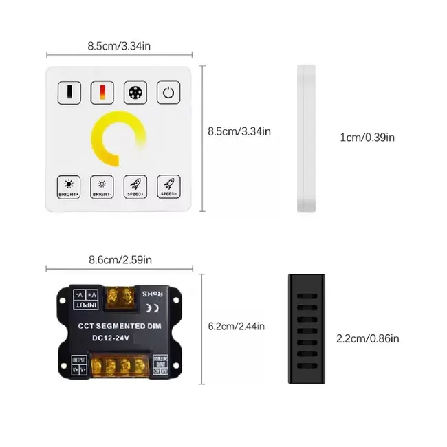 Controler dimabil banda LED CCT 12-24V 20A + Telecomanda touch tip intrerupator Tosyco