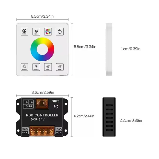 Controler banda LED RGB 5-24V 30A + Telecomanda touch tip intrerupator Tosyco