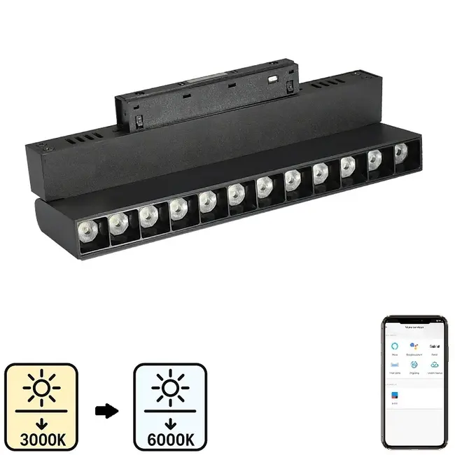 Proiector grila orientabil sina magnetica 12W 3000K + 6000K 22cm 48V DC 920Lm 24° Ra≥90 Smart Zigbee Tosyco