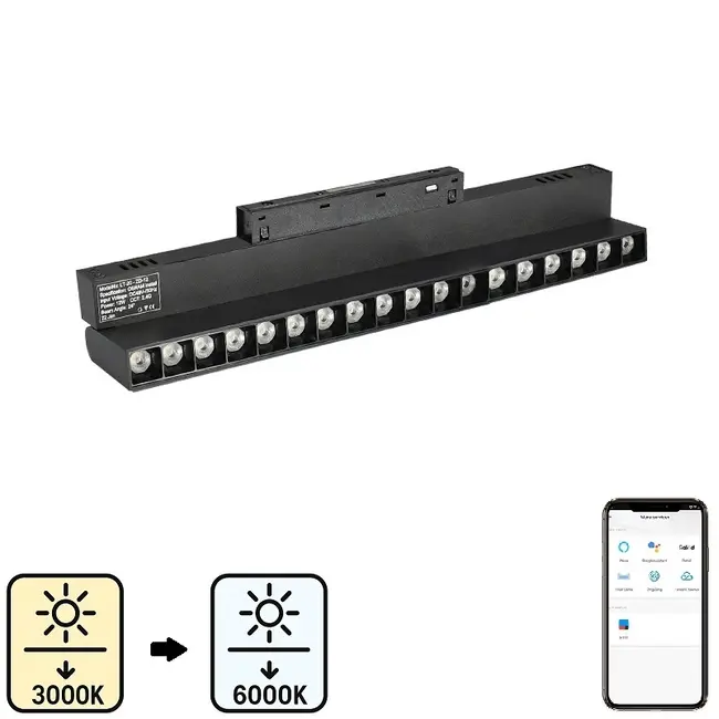 Proiector grila orientabil sina magnetica 18W 3000K + 6000K 33cm 48V DC 1440Lm 24° Ra≥90 Smart Zigbee Tosyco