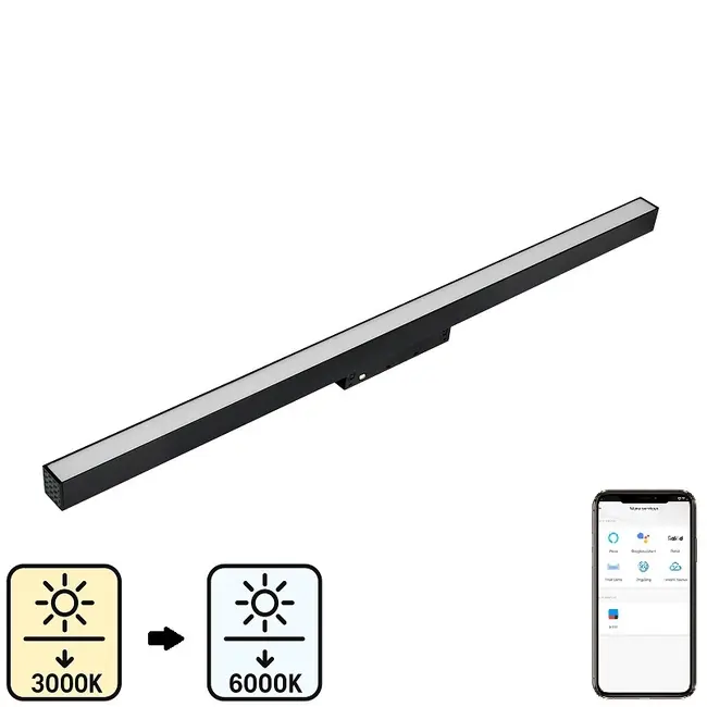 Proiector liniar sina magnetica 30W 3000K + 6000K 90cm 48V DC 1350Lm 120° Ra≥90 Smart Zigbee Tosyco