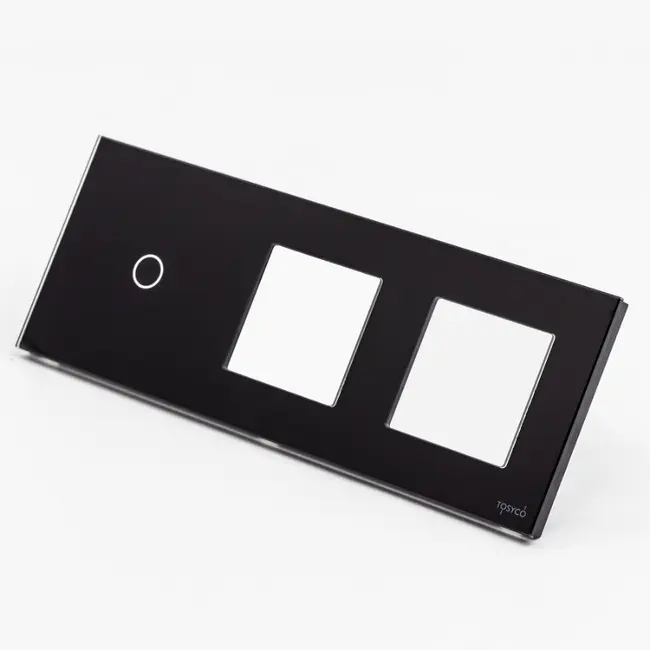 Panou intrerupator simplu touch + priza dubla din sticla Tosyco