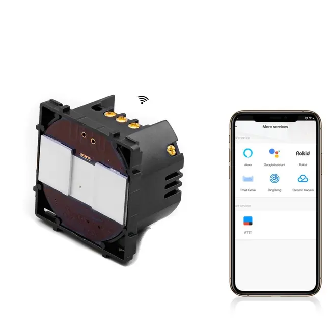 Modul intrerupator dublu smart WIFI cu NUL cu touch (tactil) din sticla 1000W Tosyco compatibil cu Tuya, Google Home, Amazon Alexa
