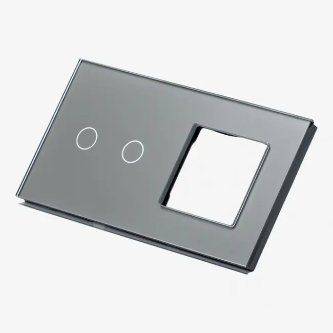 Panou intrerupator dublu touch + priza simpla din sticla Tosyco