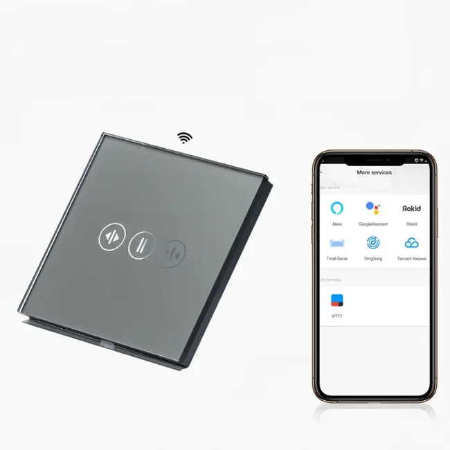 Intrerupator draperie / jaluzele smart WIFI cu touch (tactil) din sticla 600W Tosyco compatibil cu Tuya, Google Home, Amazon Alexa