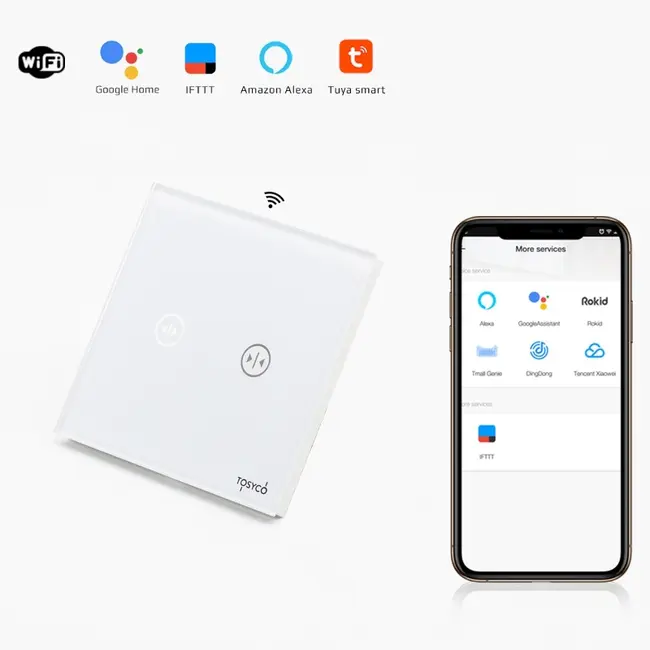 Intrerupator draperie / jaluzele smart WIFI cu touch (tactil) din sticla 600W Tosyco compatibil cu Tuya, Google Home, Amazon Alexa