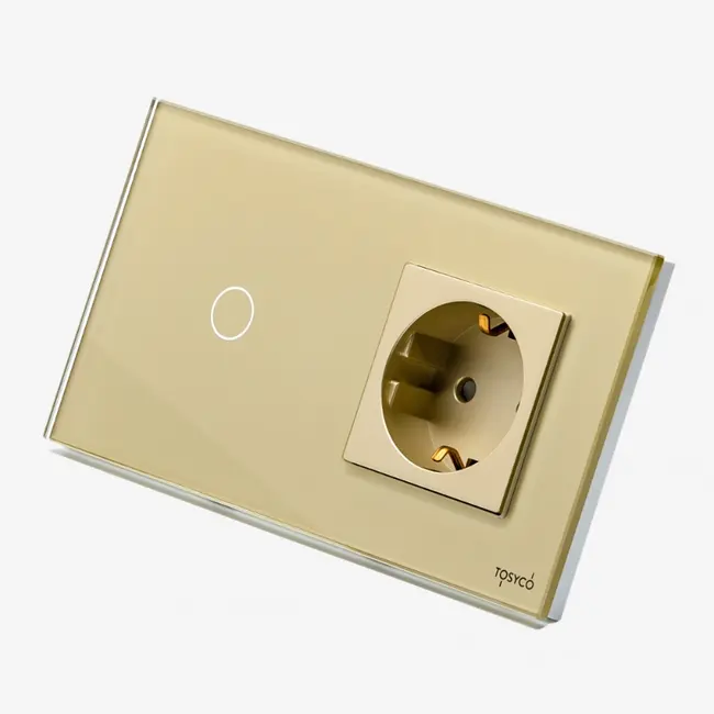 Intrerupator simplu cu touch (tactil) 1000W + priza schuko cu rama din sticla Tosyco