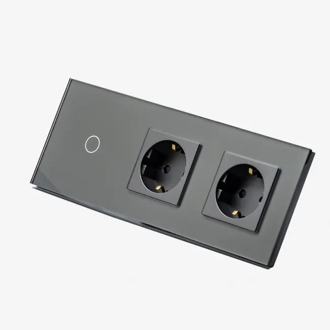 Intrerupator simplu cu touch (tactil) 1000W + priza schuko dubla cu rama din sticla Tosyco